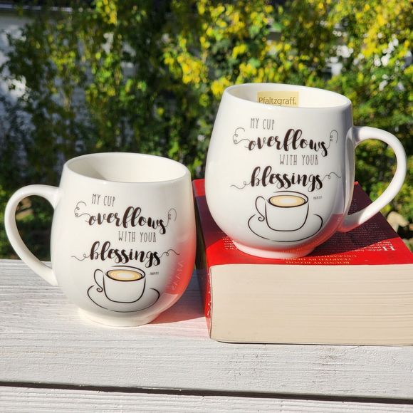 Set of 2 Ceramic Coffee Mug‎ Double Sided My Cup Overflows With Your Blessings - Picture 14 of 14